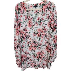 Torrid Top Hi Low Blouse Long Sleeve Blouse Womens 4X White Floral Top Georgette